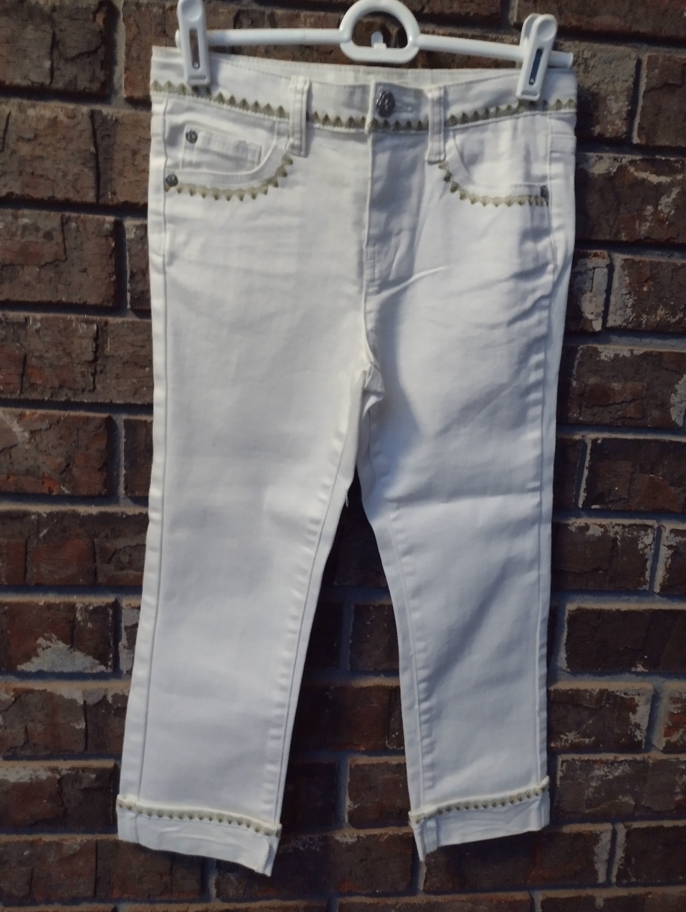 Matilda Jane Enchanted Garden Logan Straight Leg White Jeans Girls Size 8 Preppy